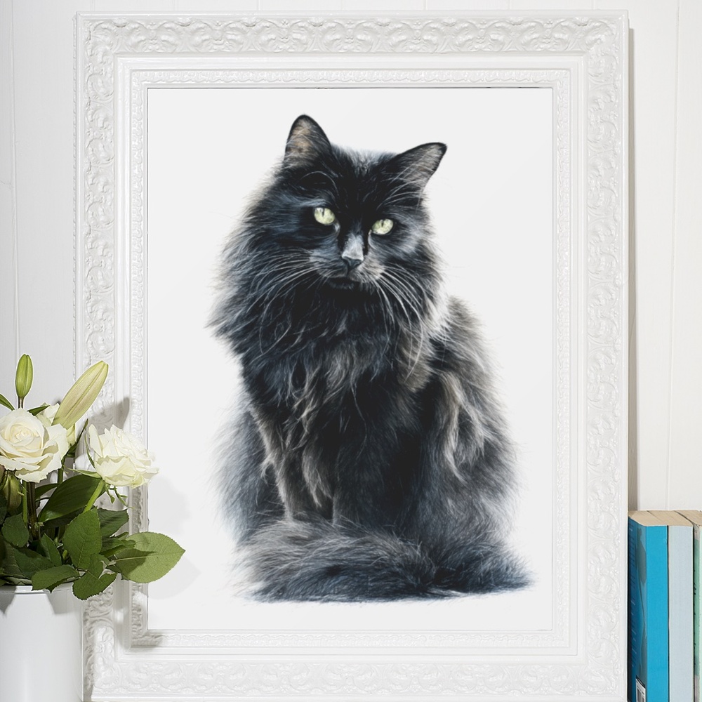 Watercolor Siberian Black Cat Art Print Illustartion - Pet Portrait - Unframed - Picture 6 of 6